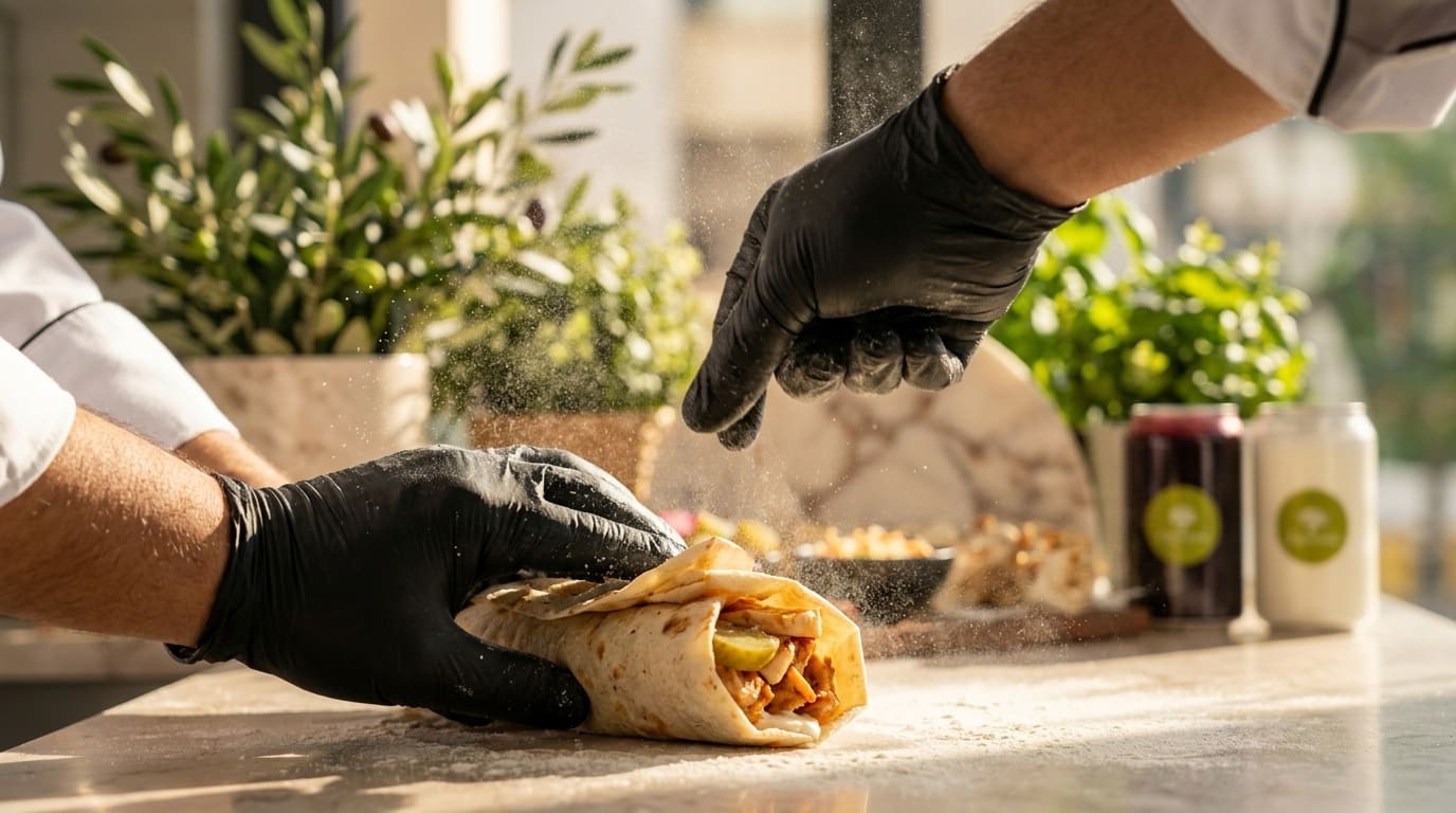 Chef wrapping a fresh shawarma